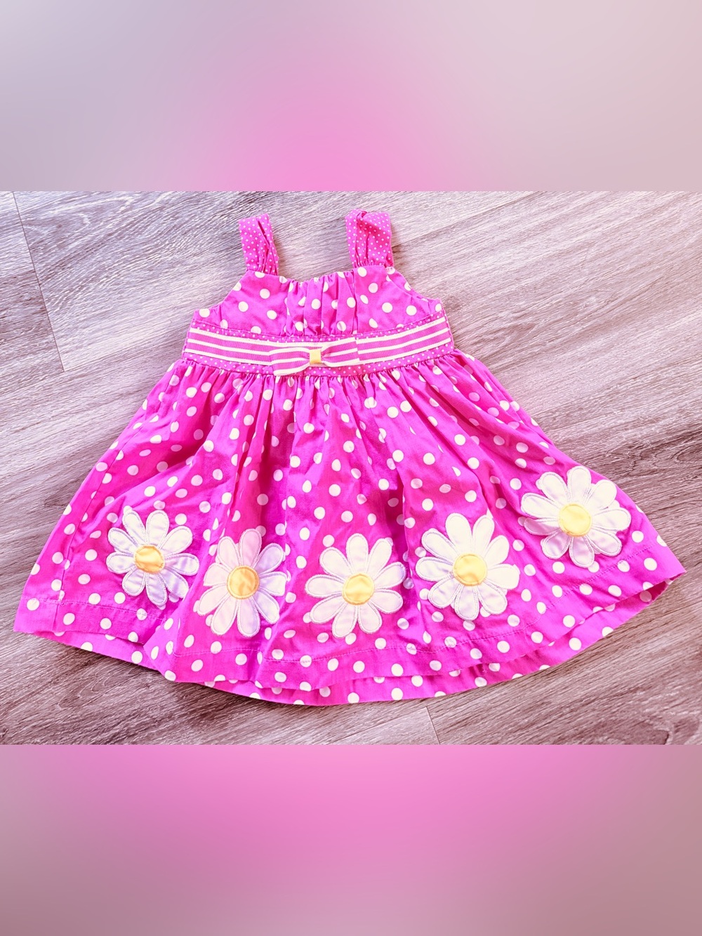 Blueberi Boulevard Baby Girl Pink Polka Dot Daisy Sundress Sz 12 Months